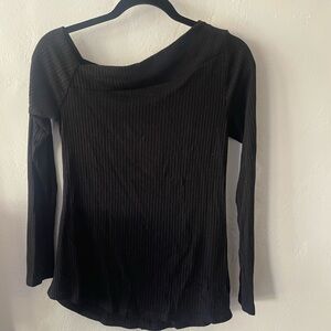 Michael Lauren Black Ribbed Asymmetrical Neckline Shirt